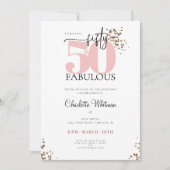 Invitation "50 ans & Fabuleux" Minimal Rose et Noir Pailleté (Devant)