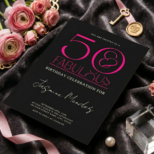 Invitation 50 ans & Fabuleux Noir Blanc Rose Élégant Annivers