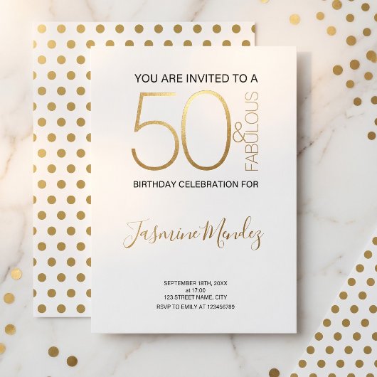 Invitation 50 ans Fabuluse avec points Gold & Blan