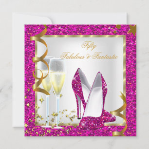 Invitation 50 ans Fantastique Anniversaire Fabulux Or Rose Bl
