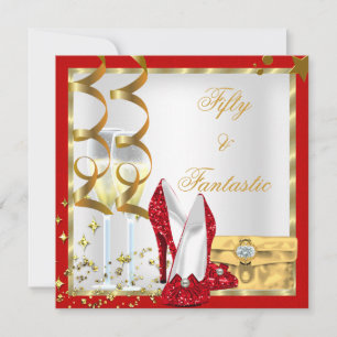 Invitation 50 ans & Fantastique Fête d'anniversaire Rouge Bla