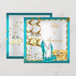 Invitation 50 ans & Fantastique Fête d'anniversaire Teal Blan