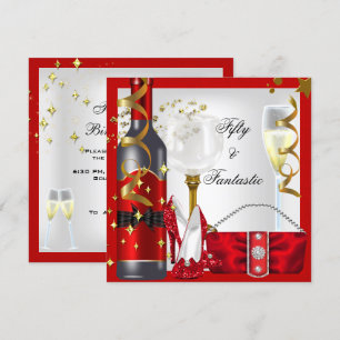 Invitation 50 ans & Fantastique Rouge Blanc Or Fête d'anniver