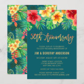 Invitation 50 ans Fleur Aquarelle Tropicale (Devant / Derrière)