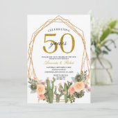 Invitation 50 ans Floral Cactus Golden Mariage Anniversaire (Debout devant)