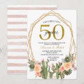 Invitation 50 ans Floral Cactus Golden Mariage Anniversaire (Devant / Derrière)