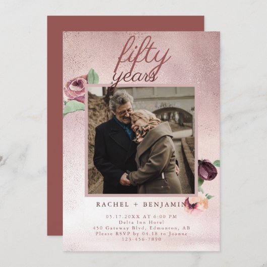 Invitation 50 ans Mariage Anniversaire Rose Parties scintilla (Devant / Derrière)