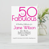 Invitation 50 ans rose fabuleux écriture moderne  (Debout devant)