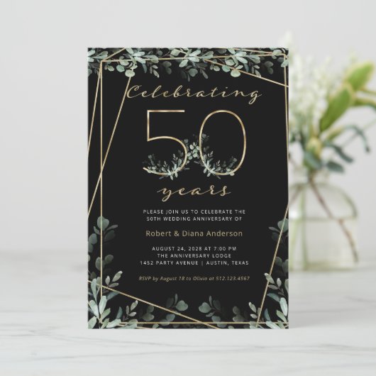 Invitation 50 ans | Vert or et photo (Debout devant)