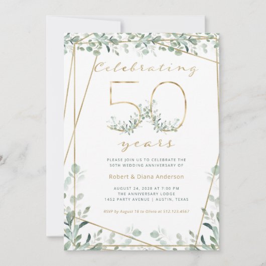Invitation 50 ans | Vert or et photo (Devant)