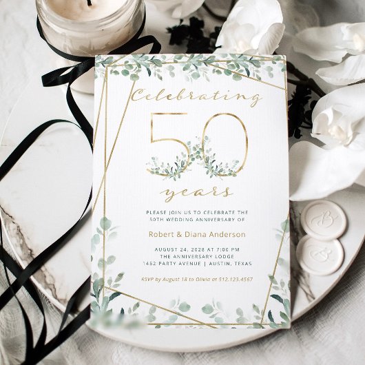 Invitation 50 ans | Vert or et photo