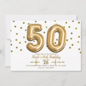 Invitation 50 Ballons Dorés et Confettis Fête d'anniversaire (Devant)