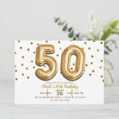 Invitation 50 Ballons Dorés et Confettis Fête d'anniversaire (Debout devant)