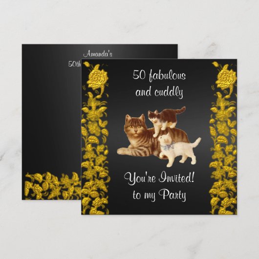 Invitation 50 chats de fête fabuleux et câlins (Devant / Derrière)