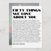 Invitation 50 choses que nous aimons sur vous modèle Annivers (Devant / Derrière)