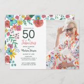 Invitation 50 et fabuleuse élégante aquarelle florale (Devant / Derrière)