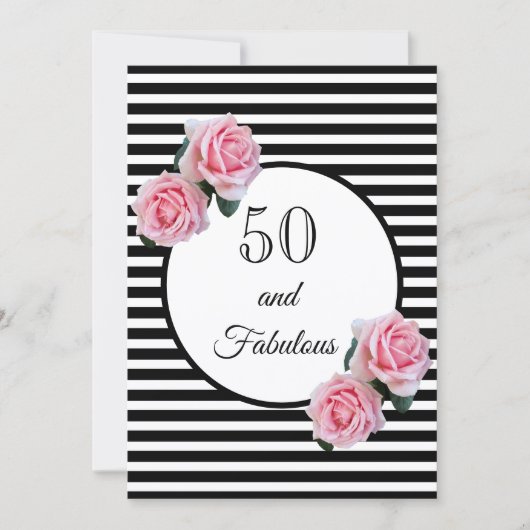 Invitation 50 et fabuleuse fête d'anniversaire glam noir blan (Devant)