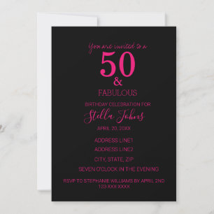 Invitation 50 Et Fabuleuse fête d'anniversaire Hot rose Black