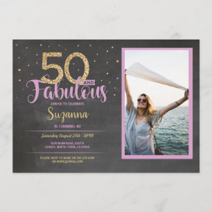 Invitation 50 et fabuleuse fête d'anniversaire rose 50e Gold 