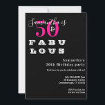 Invitation 50 et fabuleuse Hot Pink 50th Birthday Party<br><div class="desc">Il s'agit d'un design élégant et personnalisé de 50 ans et fabuleux de 50 ans. Il est en tendance rose chaud et noir, avec une typographie blanche élégante. Idéal pour une fête de 50 ans amusante, chic et inoubliable. Ce design est entièrement personnalisable, il a un motif de typographie "50...</div>