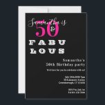Invitation 50 et fabuleuse Hot Pink 50th Birthday Party<br><div class="desc">Il s'agit d'un design élégant et personnalisé de 50 ans et fabuleux de 50 ans. Il est en tendance rose chaud et noir, avec une typographie blanche élégante. Idéal pour une fête de 50 ans amusante, chic et inoubliable. Ce design est entièrement personnalisable, il a un motif de typographie "50...</div>