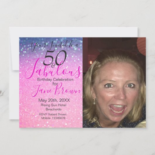 Invitation 50 et fabuleuse Parties scintillant violet Invitat (Devant)