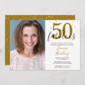 Invitation 50 et fabuleuse photo d'anniversaire en or noir (Devant / Derrière)