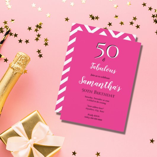 Invitation 50 et fabuleux 50e anniversaire Bash Cerise Pink P