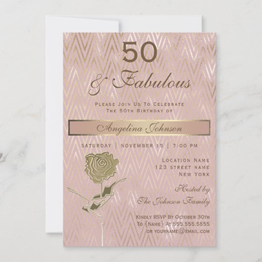 Invitation 50 et fabuleux 50e anniversaire Sparkle Rose Gold (Devant)
