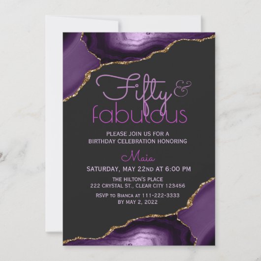 Invitation 50 et fabuleux âge violet (Devant)