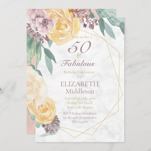 Invitation 50 et fabuleux Anniversaire de marbre rose (Devant / Derrière)