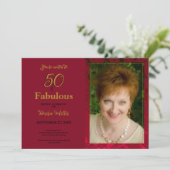 Invitation 50 Et Fabuleux Anniversaire Floral D'Or Rouge (Debout devant)