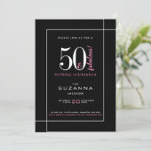 Invitation 50 et fabuleux anniversaire moderne noir et rose (Debout devant)