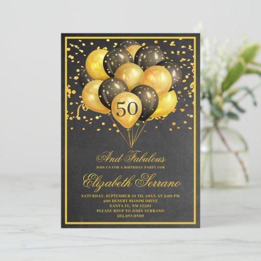 Invitation 50 Et Fabuleux Anniversaire Noir Or (Debout devant)