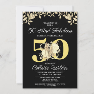 Invitation 50 Et Fabuleux Anniversaire Noir Or