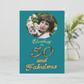 Invitation 50 et fabuleux Anniversaire Or Turquoise bleu 50e  (Debout devant)