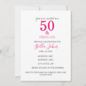 Invitation 50 Et Fabuleux Anniversaire Rose Fuchsia Blanc (Devant)
