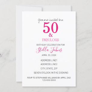 Invitation 50 Et Fabuleux Anniversaire Rose Fuchsia Blanc