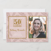 Invitation 50 et fabuleux anniversaire rose or botanique (Devant)