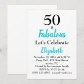 Invitation 50 et Fabuleux anniversaire Turquoise (Devant / Derrière)