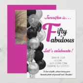 Invitation 50 et fabuleux ballons roses et noirs d'anniversai (Devant / Derrière)