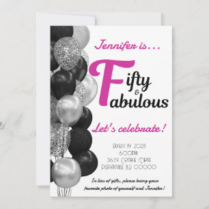 Invitation 50 et fabuleux ballons roses et noirs d'anniversai