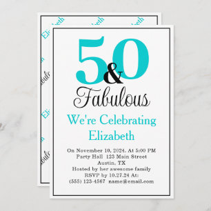 Invitation 50 et Fabuleux bleu turquoise sur blanc