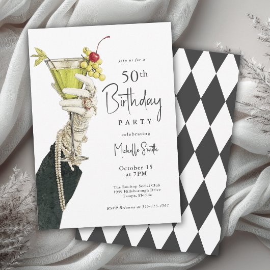 Invitation 50 et fabuleux cocktails et perles Anniversaire
