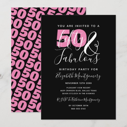 Invitation 50 Et fabuleux Élégant 50ème Anniversaire (Devant / Derrière)