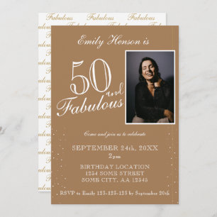 Invitation 50 et fabuleux Elegant Beige Photo Anniversaire