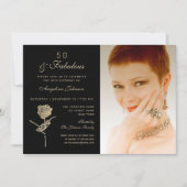 Invitation 50 et fabuleux, Elegant Black Gold Floral Photo (Devant)