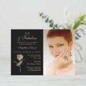 Invitation 50 et fabuleux, Elegant Black Gold Floral Photo (Debout devant)