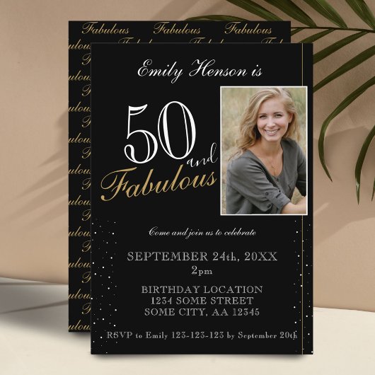 Invitation 50 et fabuleux Elegant Black Photo Anniversaire