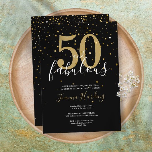 Invitation 50 et fabuleux Elegant Gold Black 50e anniversaire